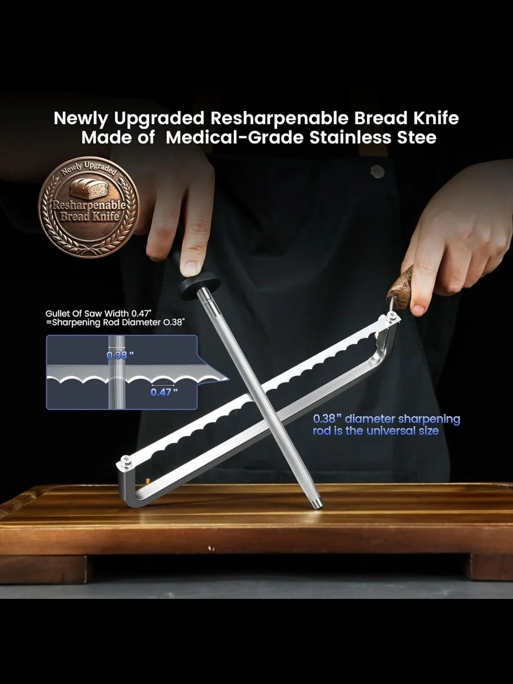 Left Handed Bread Knife Bow Design Razor Sharp 4 Scale Marks Sourdough Baguettes